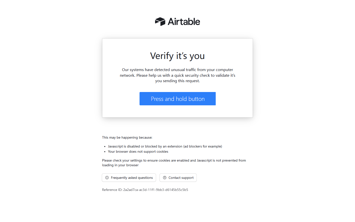 Second independent probe ~4 minutes later in a fresh context: same wall with a different reference ID — consistent server-side blocking