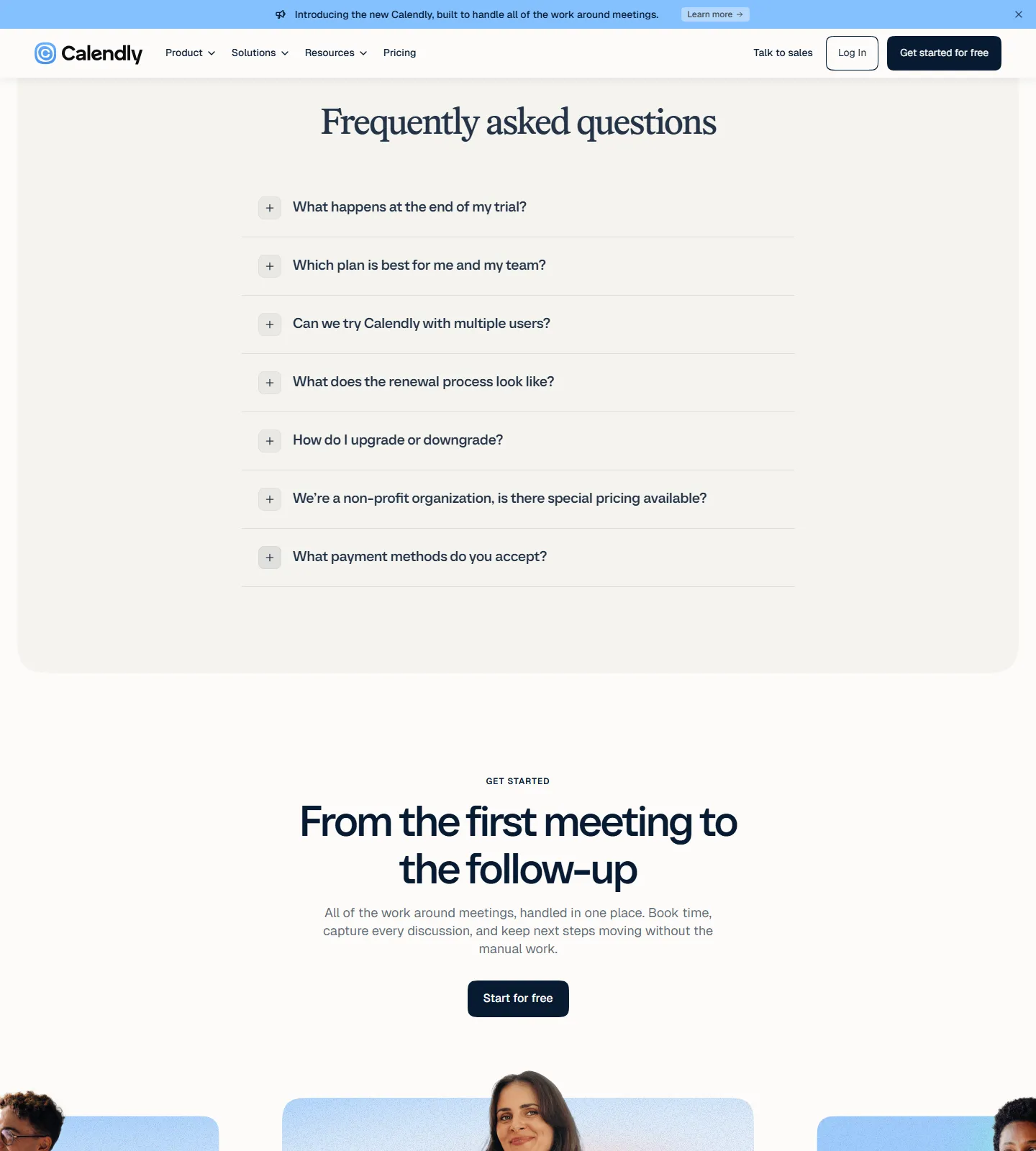 calendly.com/pricing captured 2026-09-30 (billed-yearly state): Free = one event type + one calendar connection; Standard $10/seat/mo; Teams $16/seat/mo
