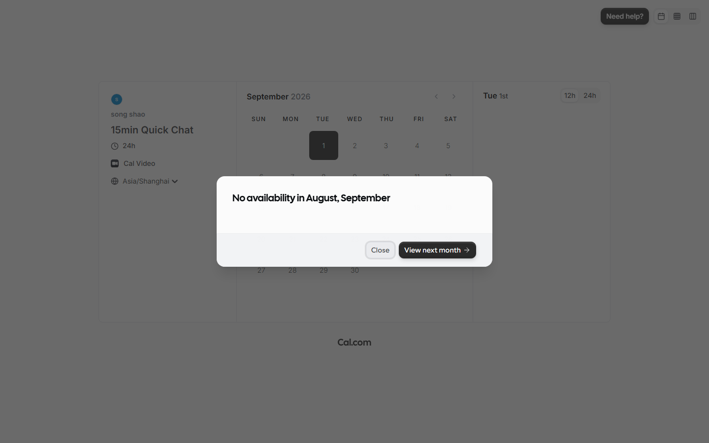 All visitor dates disabled while duration was 1,440m — the silent 'No availability' failure mode