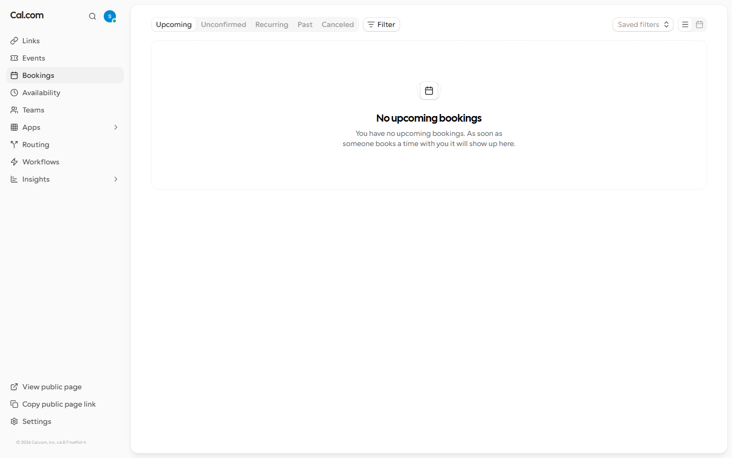 Upcoming tab after attendee cancel: the Robin Vega booking is no longer listed