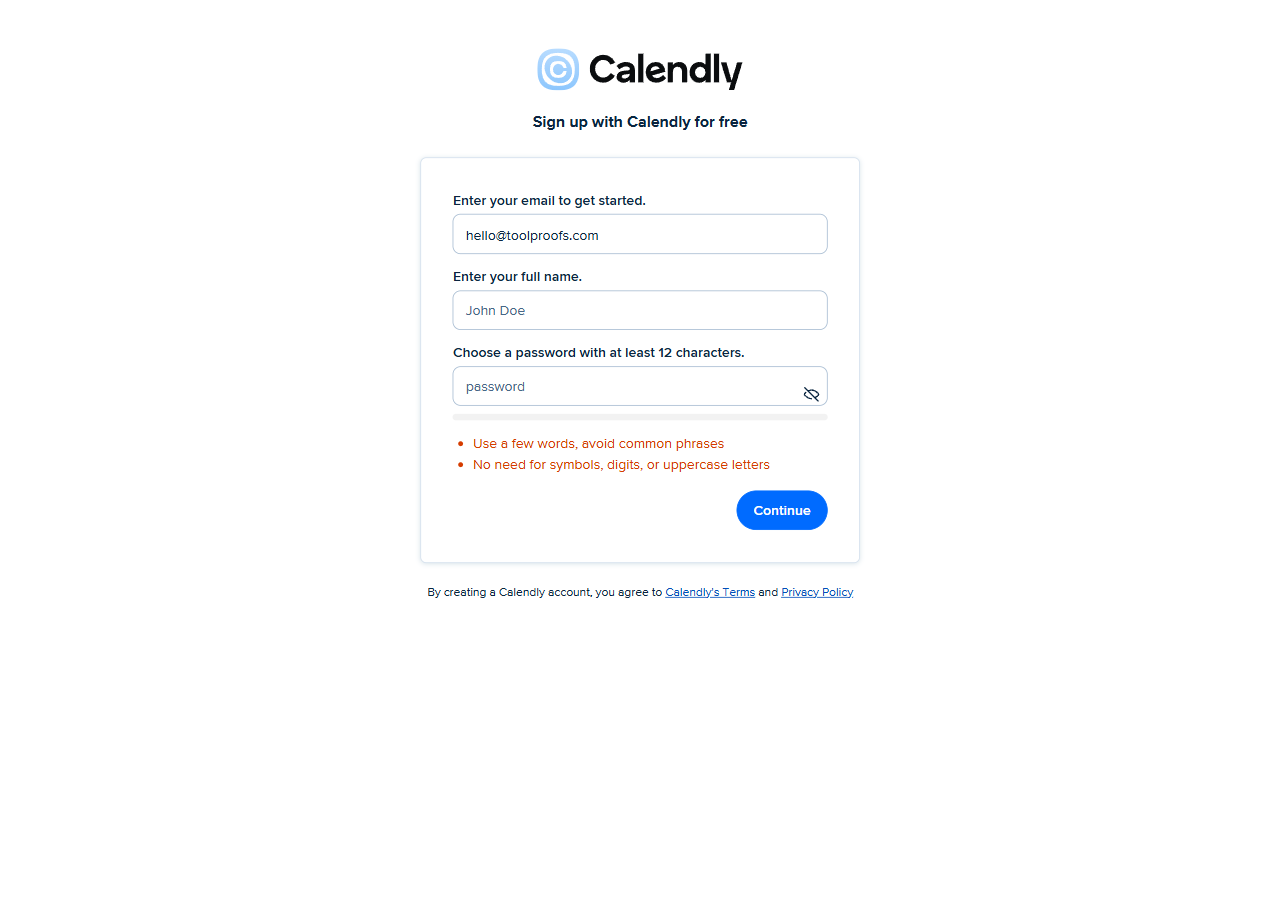 Signup form submitted with a self-owned domain email