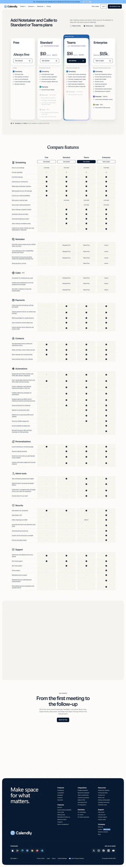 calendly.com/pricing yearly view, 2026-09-05 re-scan: $10/$16 + Enterprise 'Starts at $15k /yr, 50 seats' (zero drift)