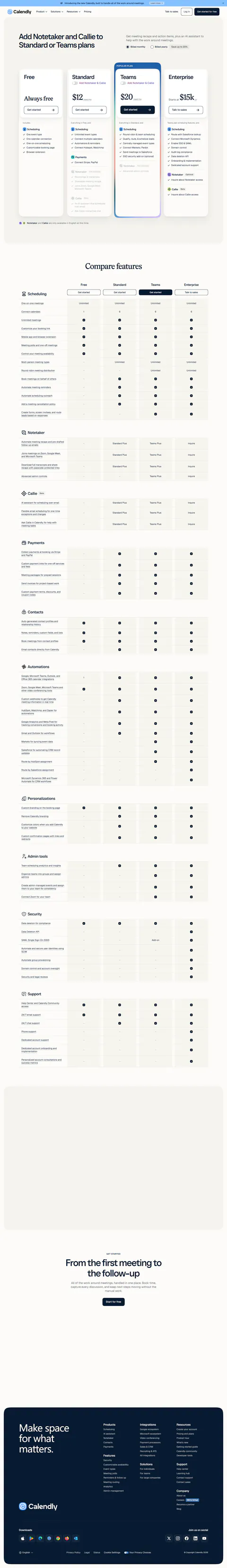calendly.com/pricing monthly view, 2026-09-05 re-scan: $12/$20, Enterprise line identical in both billing views