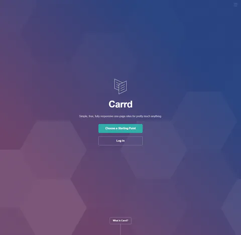 carrd.co homepage captured 2026-09-21: 'Build up to three sites per account and use all of Carrd's core features – fo…