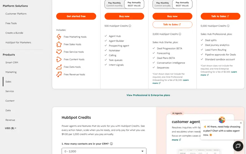 HubSpot pricing footnote captured 2026-09-19: the seat price does not include the required one-time Professional Onboarding fee of $1,500 (and $3,500 for Enterprise) (evidence from our HubSpot terms check)