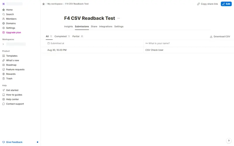 CSV downloaded — content matches visitor submission exactly